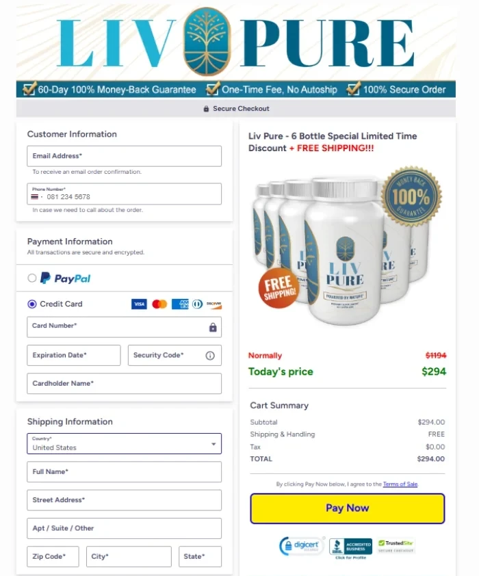 Liv Pure safe payment system with credit card protection
